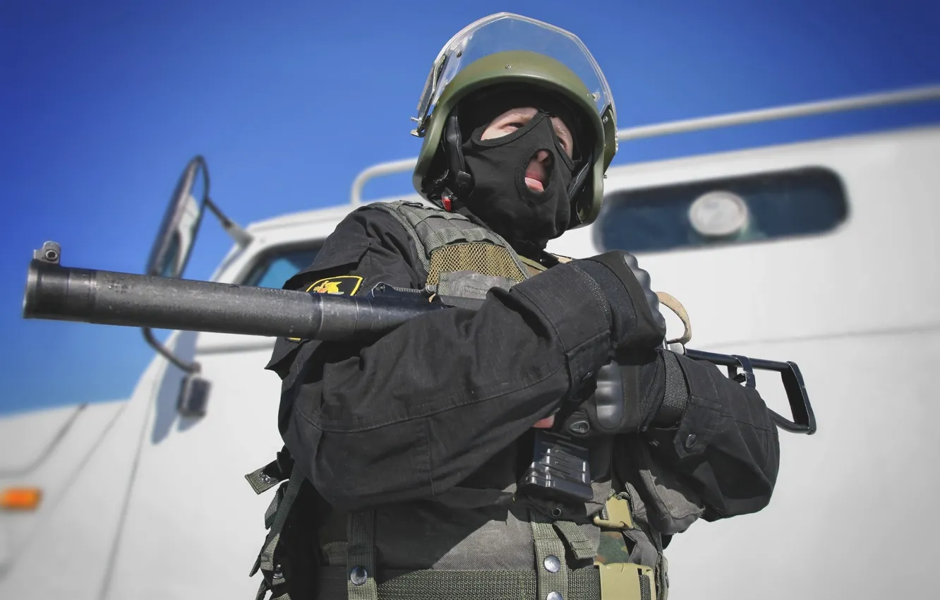 Photo wallpaper mask, soldiers, machine, helmet, fighter, Russia, special forces, As Val