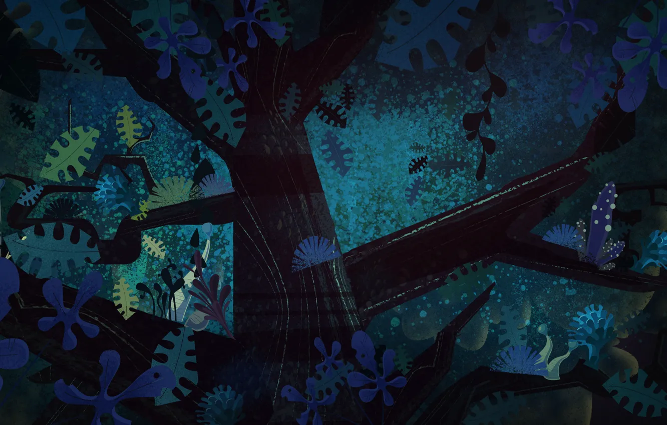 Photo wallpaper leaves, trees, branches, nature, style, art, trunk, digital