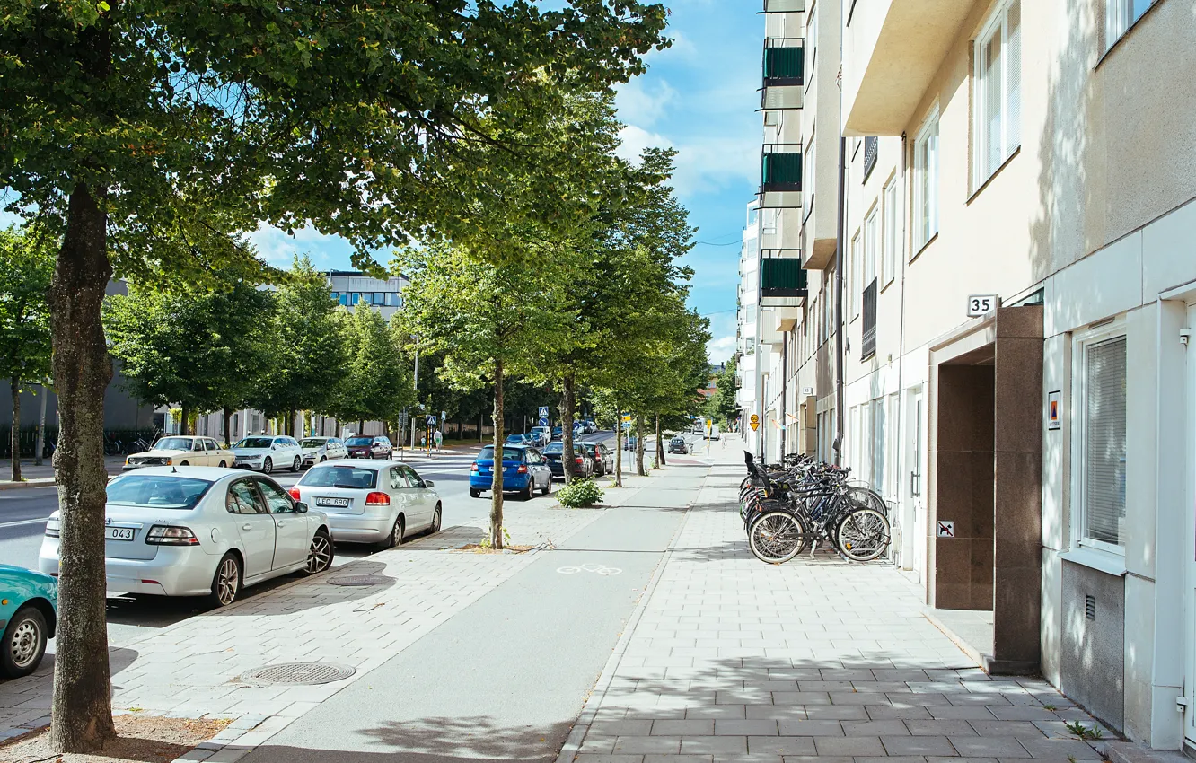Photo wallpaper machine, bike, street, home, track, Stockholm, the sidewalk