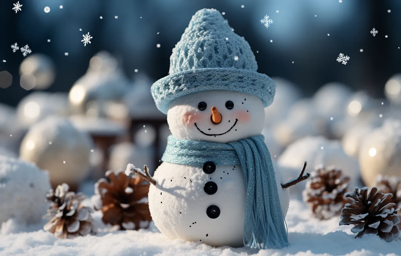 Photo wallpaper winter, snow, new year, Christmas, snowman, Christmas, night, winter