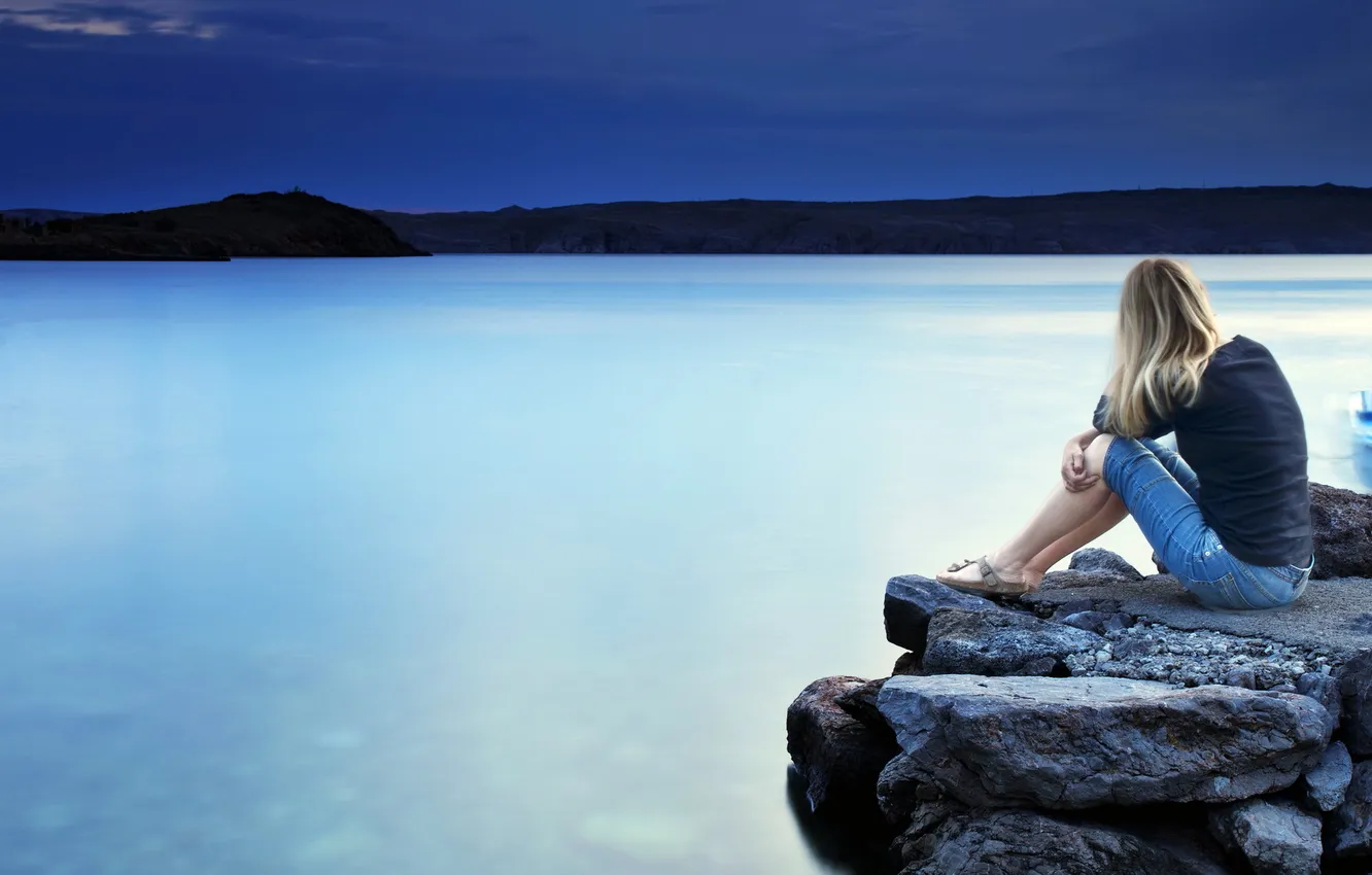 Photo wallpaper girl, lake, mood