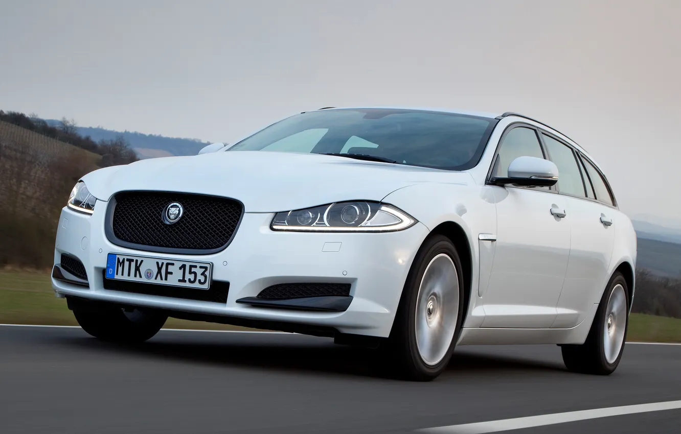 Photo wallpaper road, white, the sky, Jaguar, car, the front, Sportbrake