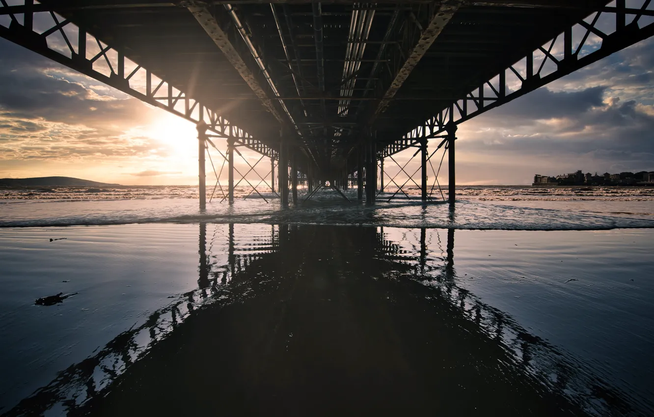 Photo wallpaper sea, bridge, shore, Weston-super-Mare Mayor