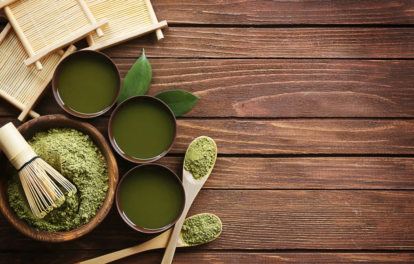Photo wallpaper tea, drink, match, bowl, powder, Asian style, japanese green tea powder