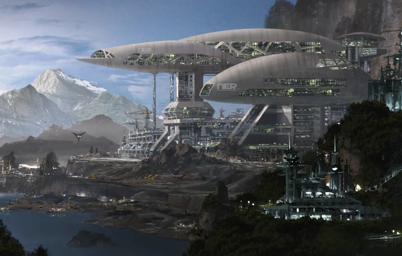 Photo wallpaper mountains, planet, h3 factory