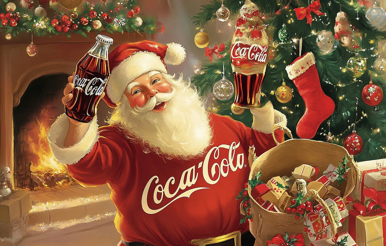 Photo wallpaper balls, joy, lights, smile, gift, the inscription, bottle, new year