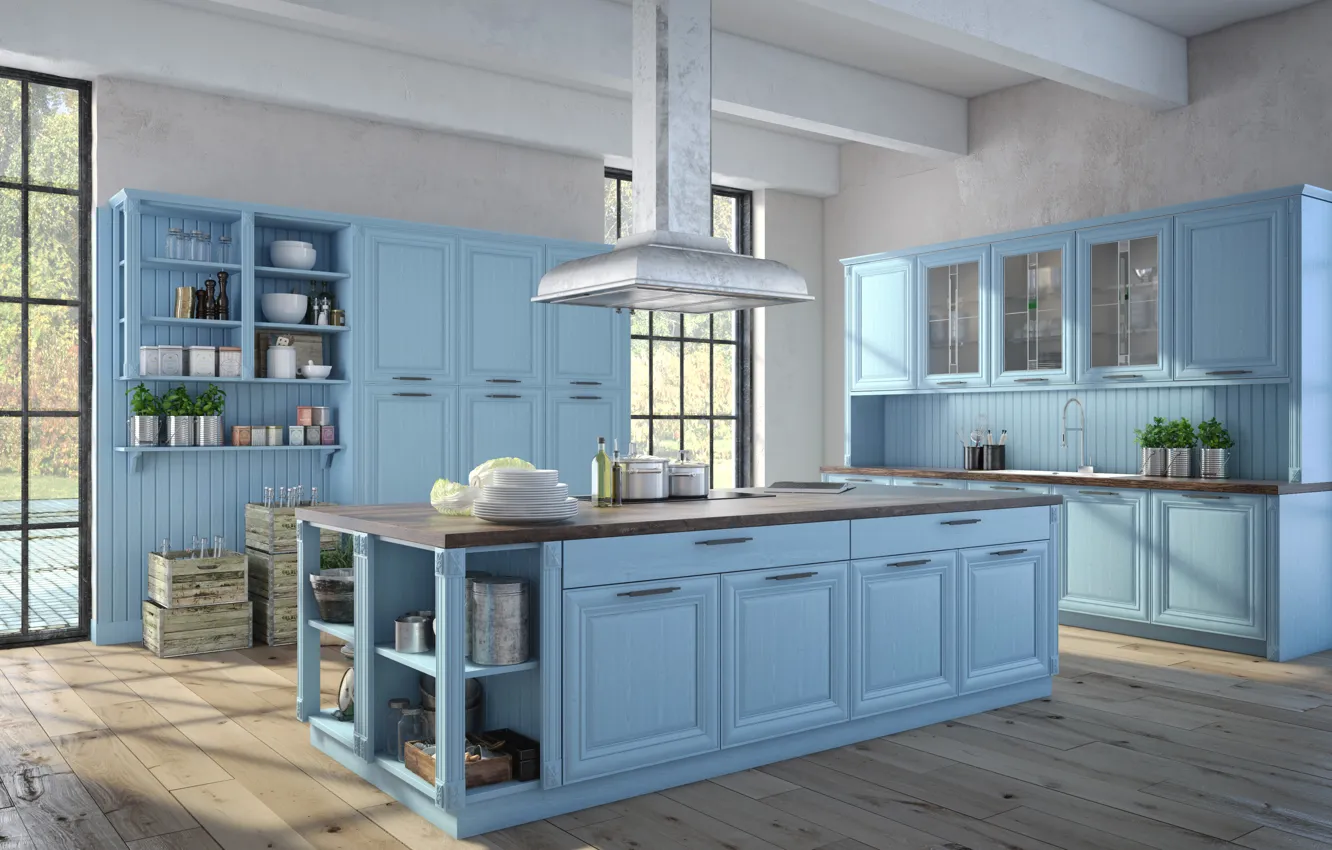 Photo wallpaper furniture, kitchen, dishes, wardrobe, mansion, design, interior, kitchen