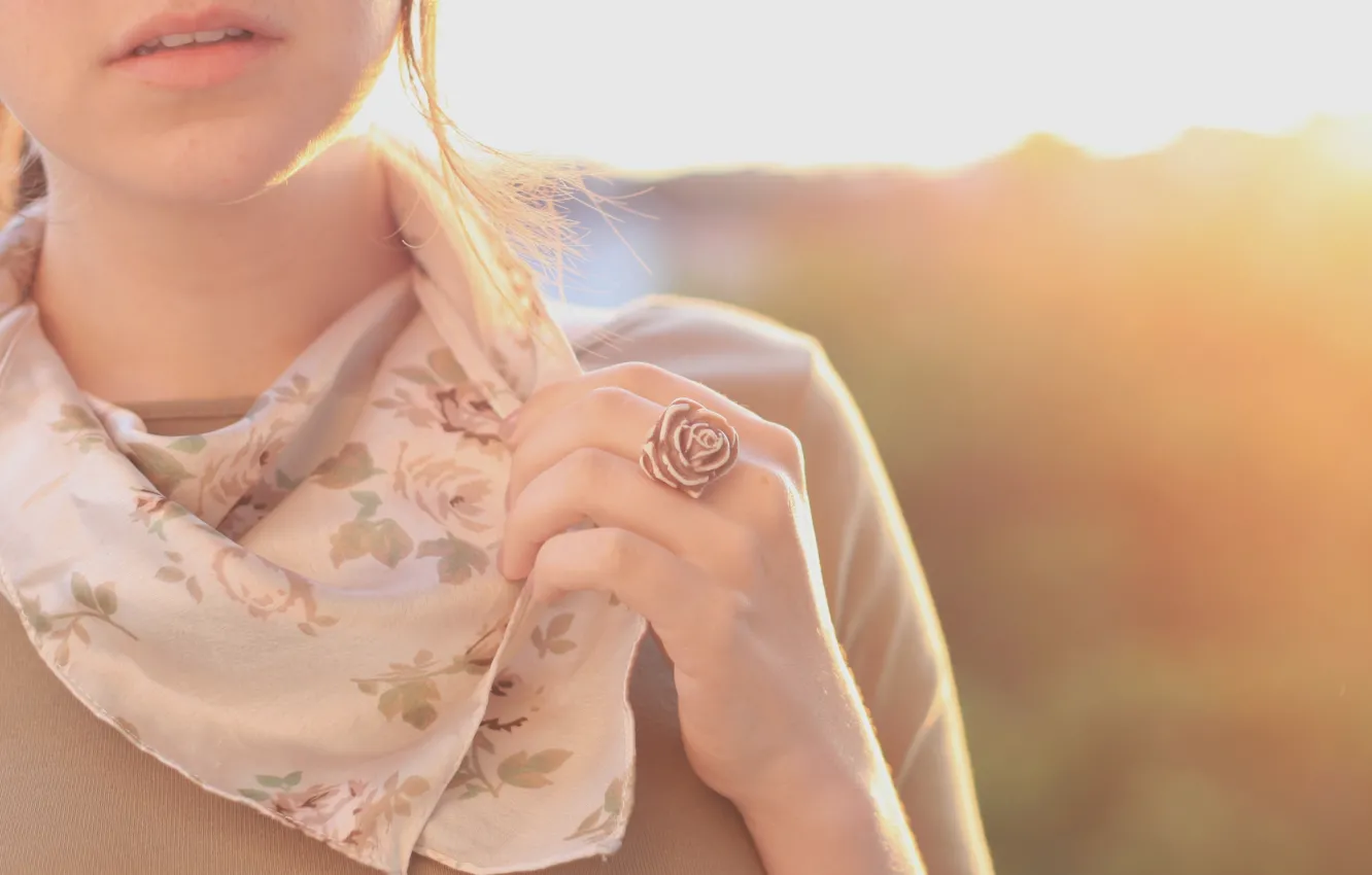 Photo wallpaper girl, vintage, mood, ring, sunlight, scarf