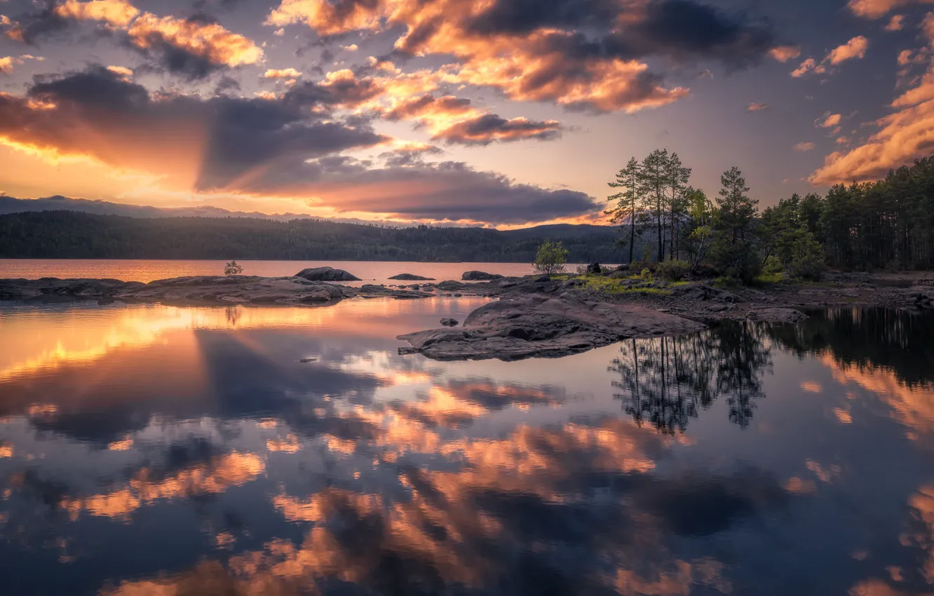 Photo wallpaper lake, morning, Norway, Norway