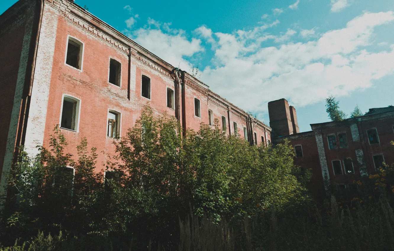 Photo wallpaper autumn, the sky, grass, clouds, trees, building, Russia, architecture
