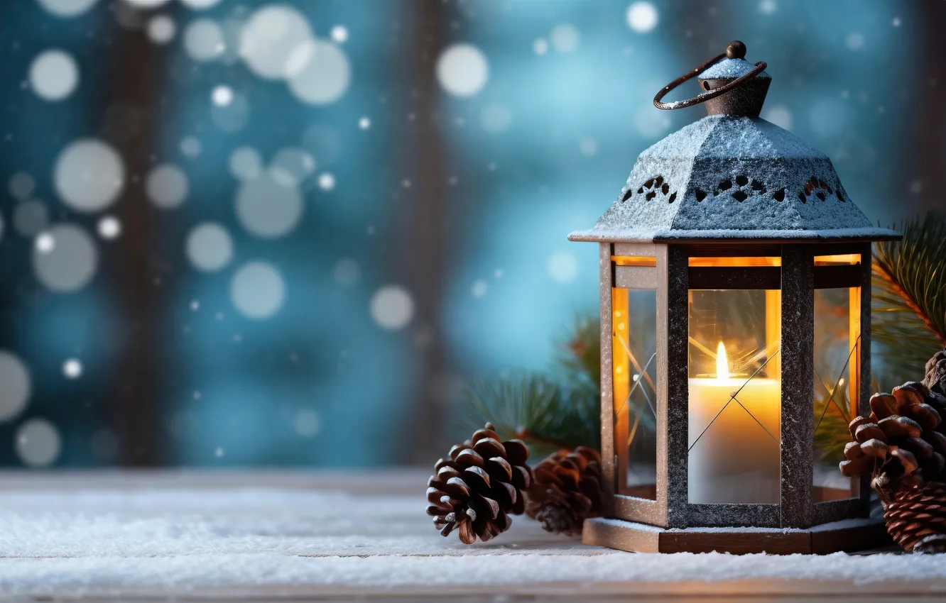 Photo wallpaper winter, snow, night, new year, Christmas, lights, Christmas, night