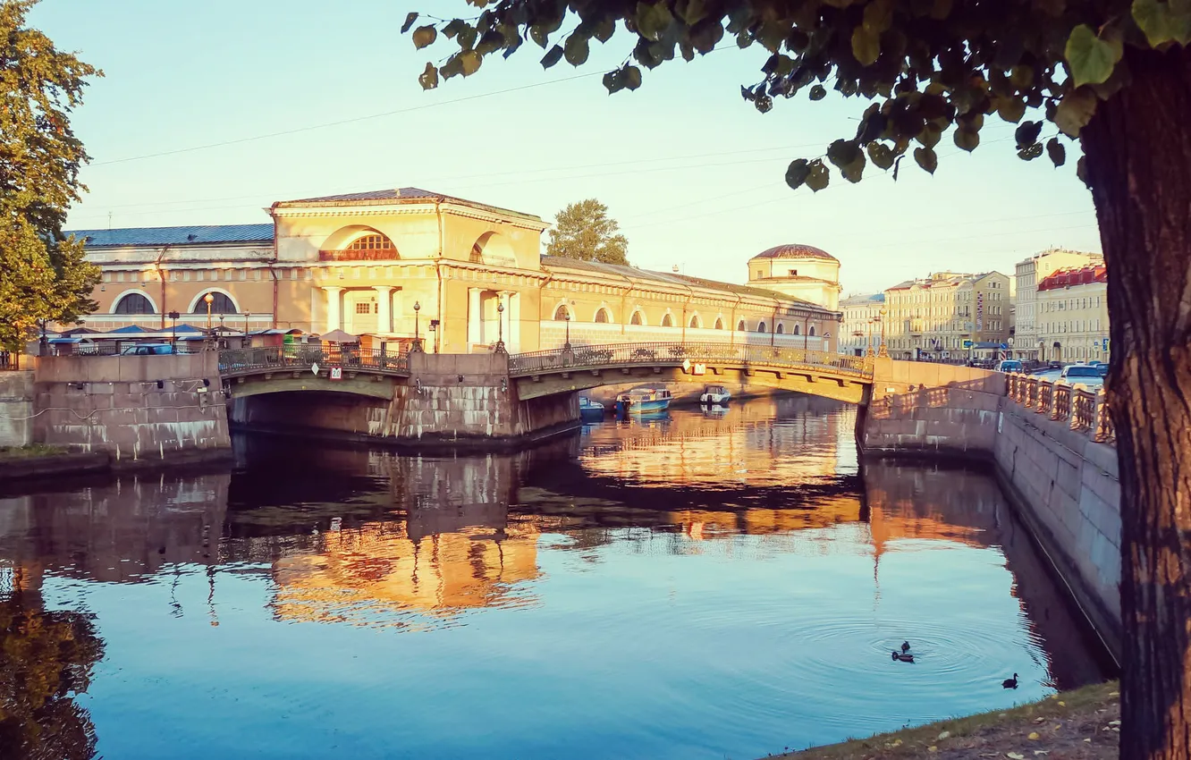 Photo wallpaper water, bridge, river, building, home, Peter, Saint Petersburg, Russia
