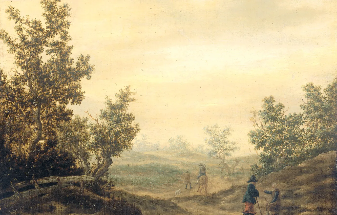 Photo wallpaper landscape, oil, picture, Claes van Beresteyn, 1684, Road in the dunes, Claes van Beresteyn