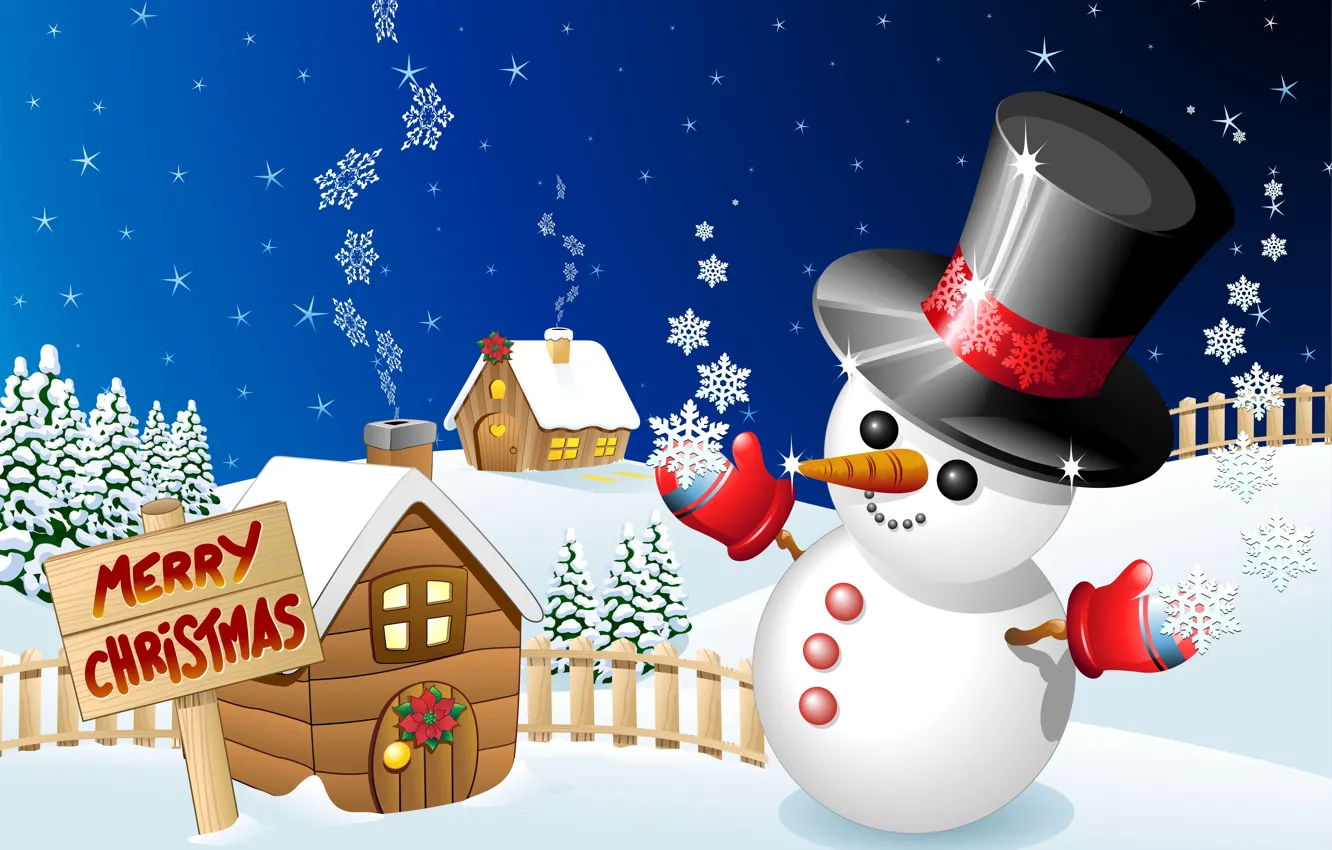 Photo wallpaper winter, holiday, graphics, Christmas, snowman, Christmas, Merry