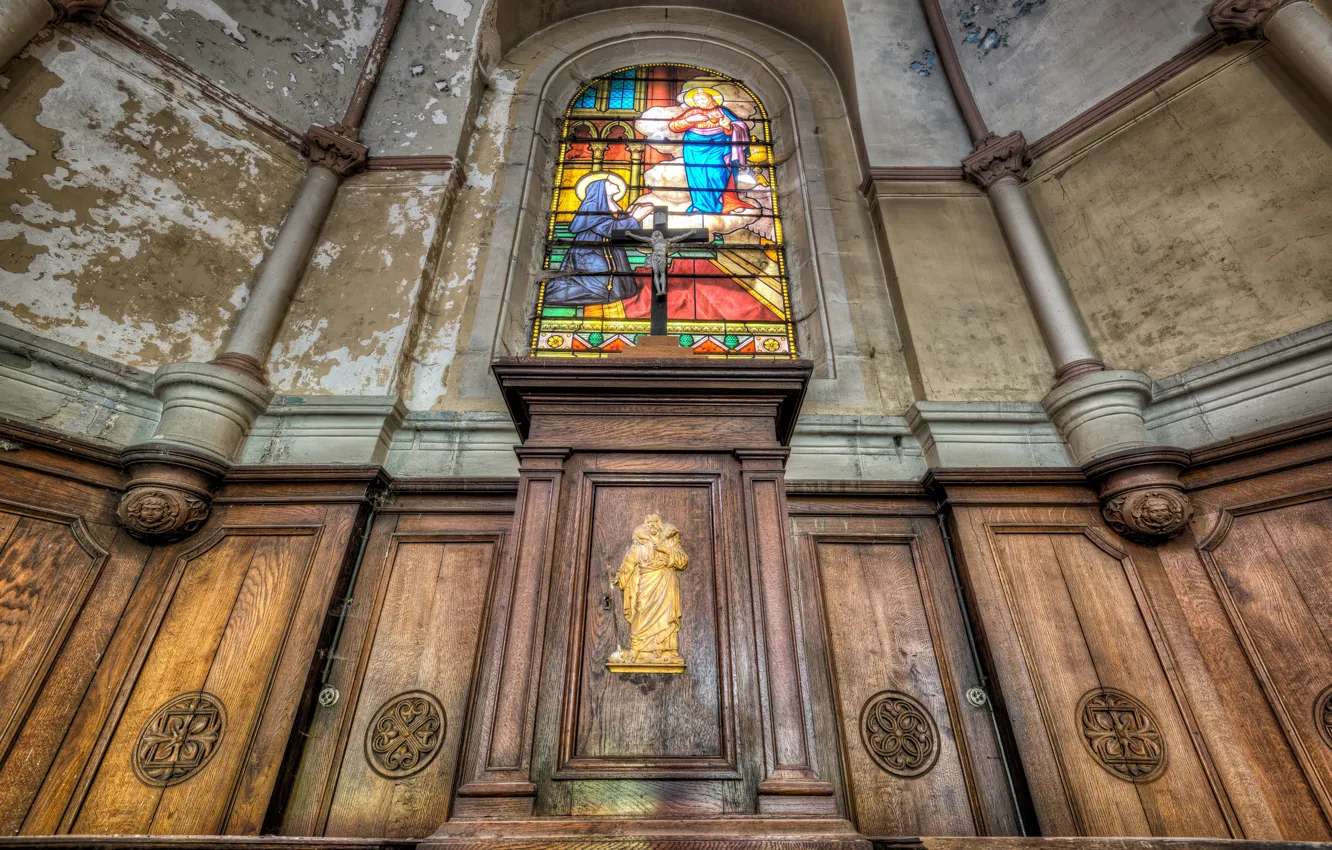 Photo wallpaper interior, stained glass, temple