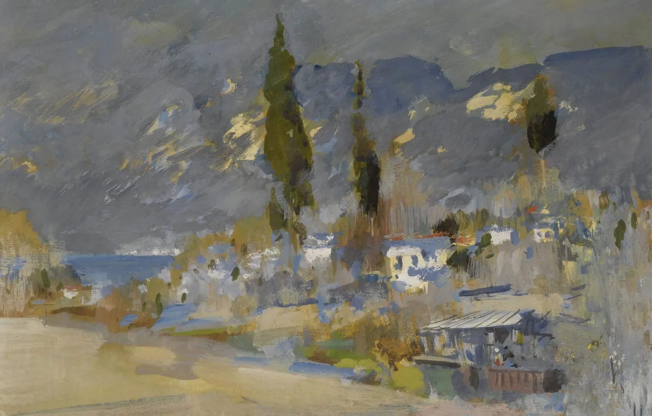 Photo wallpaper trees, mountains, impressionism, Konstantin Korovin, Crimean Landscape