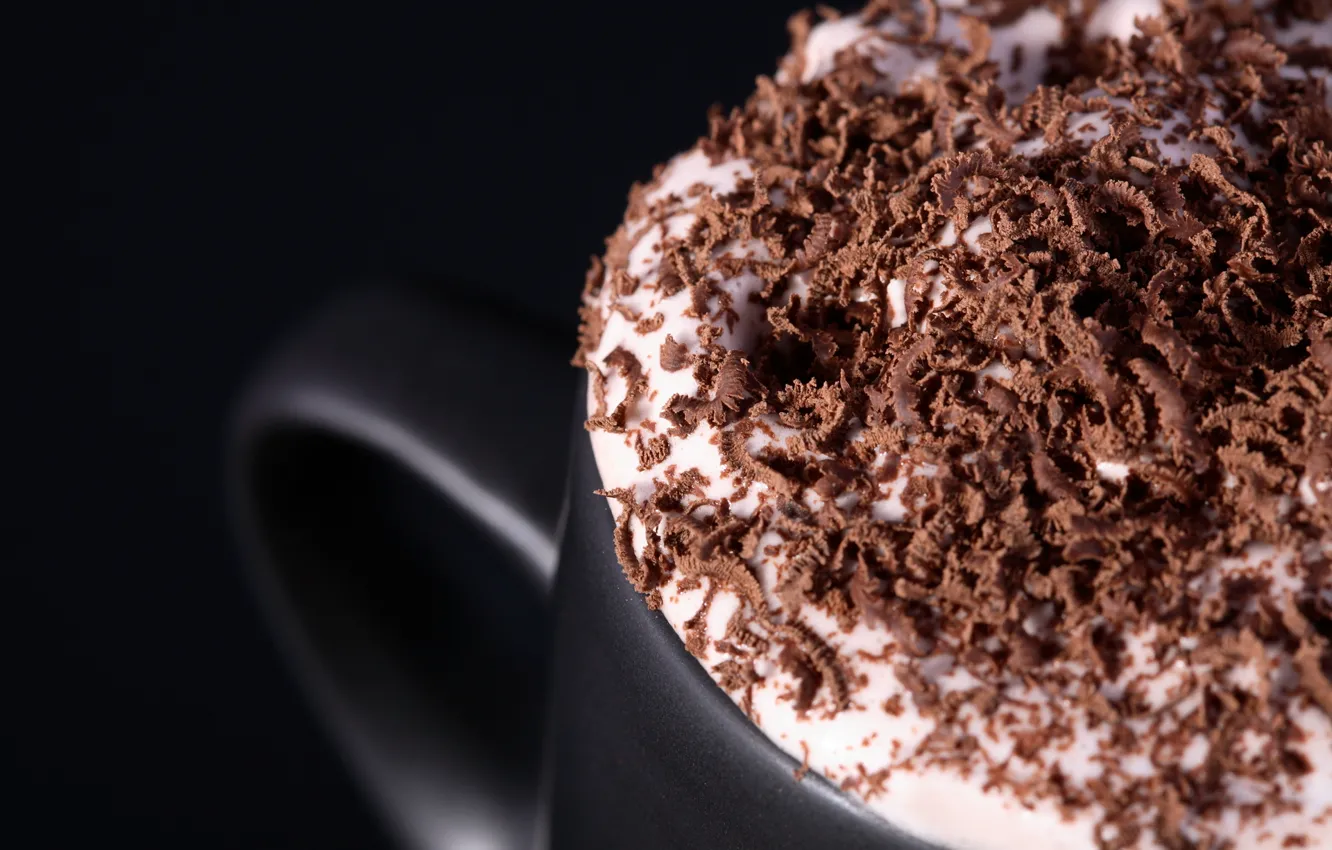 Photo wallpaper foam, chocolate, mug, cappuccino, chips