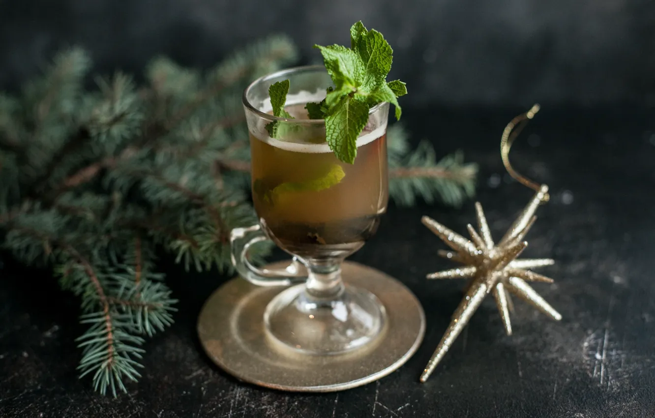 Photo wallpaper spruce, drink, mint