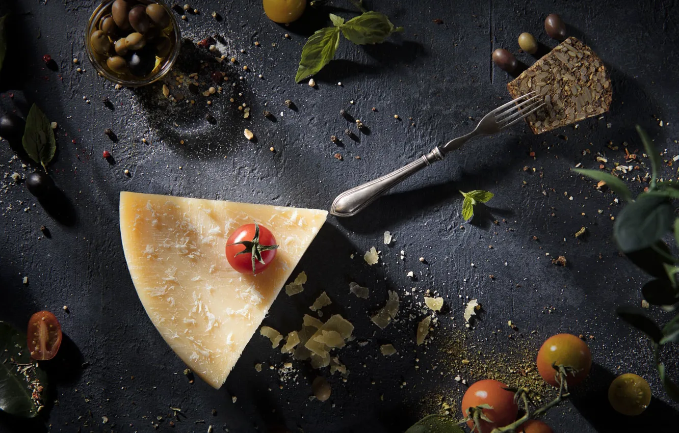 Photo wallpaper abstraction, food, cheese, plug, still life, tomato