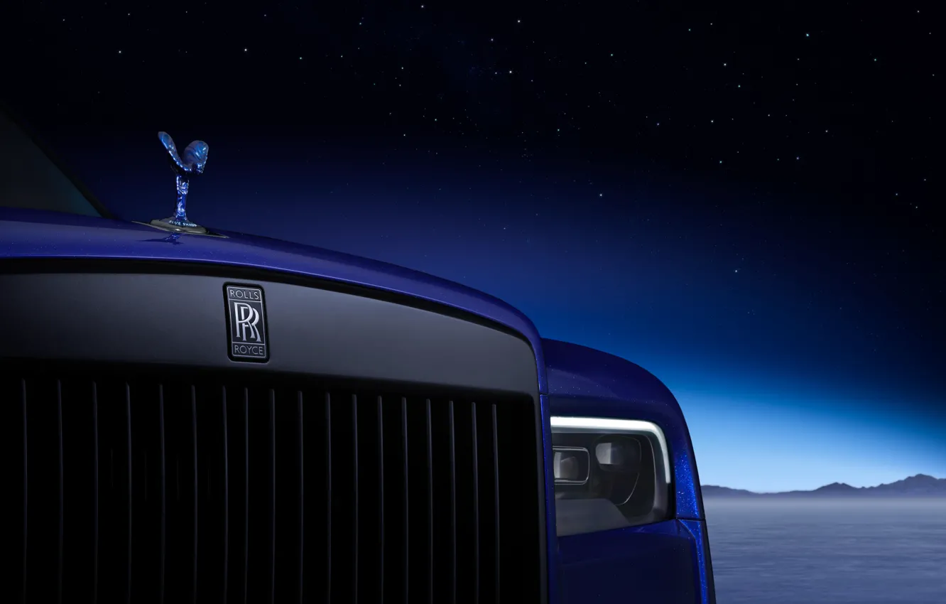 Photo wallpaper Rolls-Royce, logo, close-up, Cullinan, Rolls-Royce Cullinan Black Badge Blue Shadow