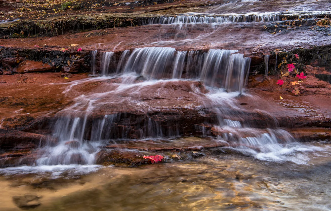 Photo wallpaper rocks, waterfall, stream