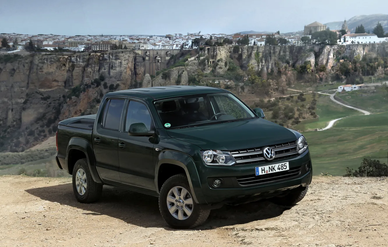 Photo wallpaper dark green, Volkswagen, 2012, 2010, pickup, Amarok, Double Cab, Trendline