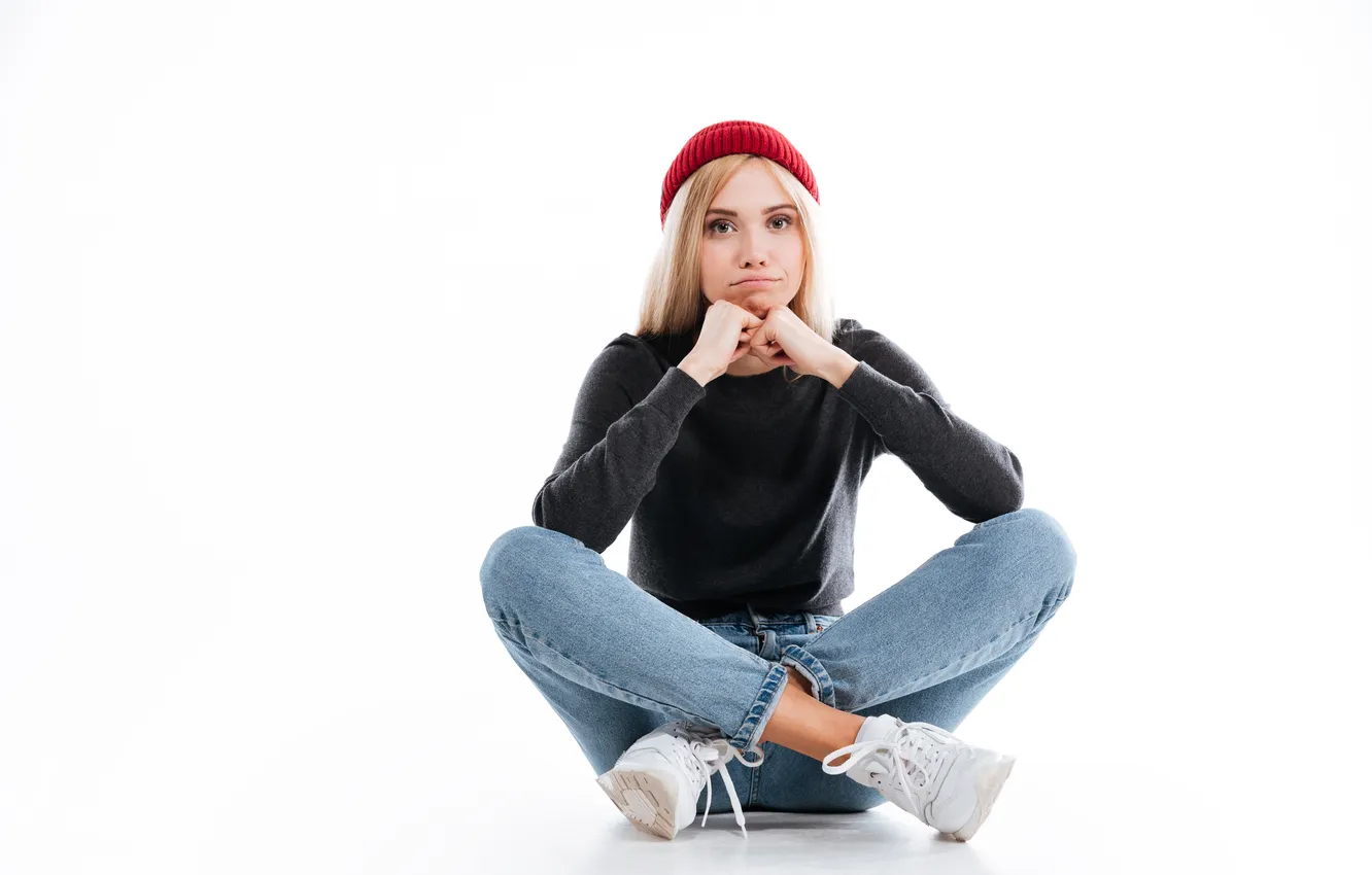 Photo wallpaper young, floor, female, sitting, hipster