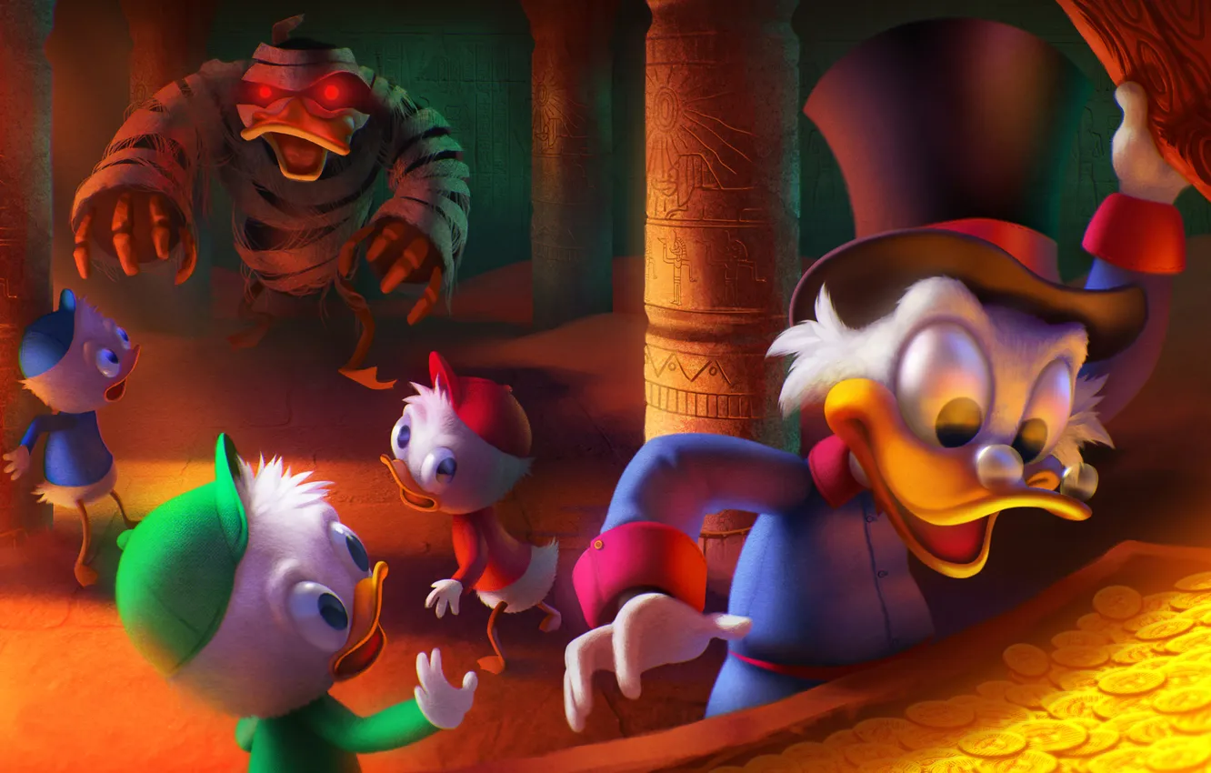 Photo wallpaper gold, Disney, mummy, Huey, Scrooge McDuck, Duck Tales, Ducktales, Louie
