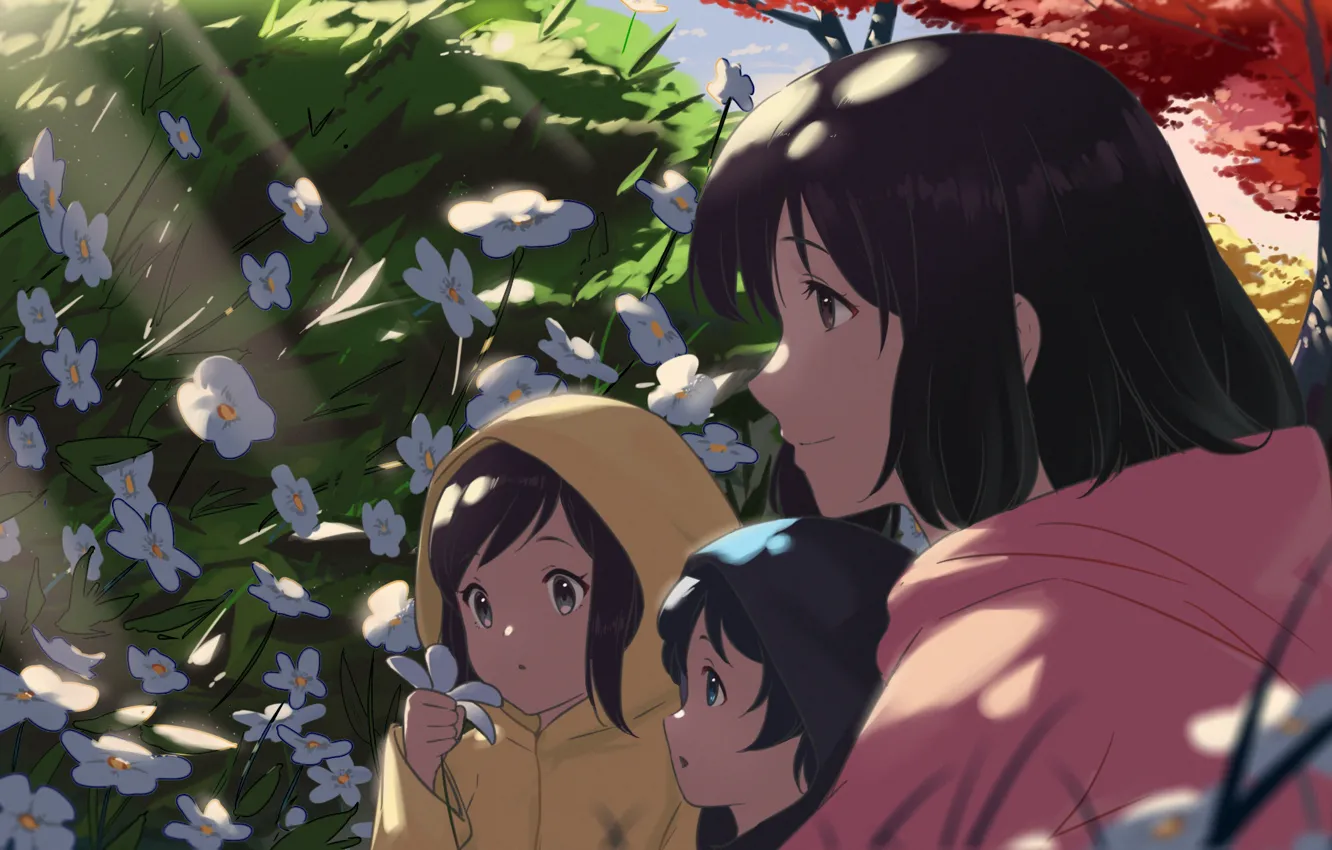 Photo wallpaper girl, flowers, children, yuki, hana, Ookami Kodomo no Ame to Yuki, AME, by arttssam