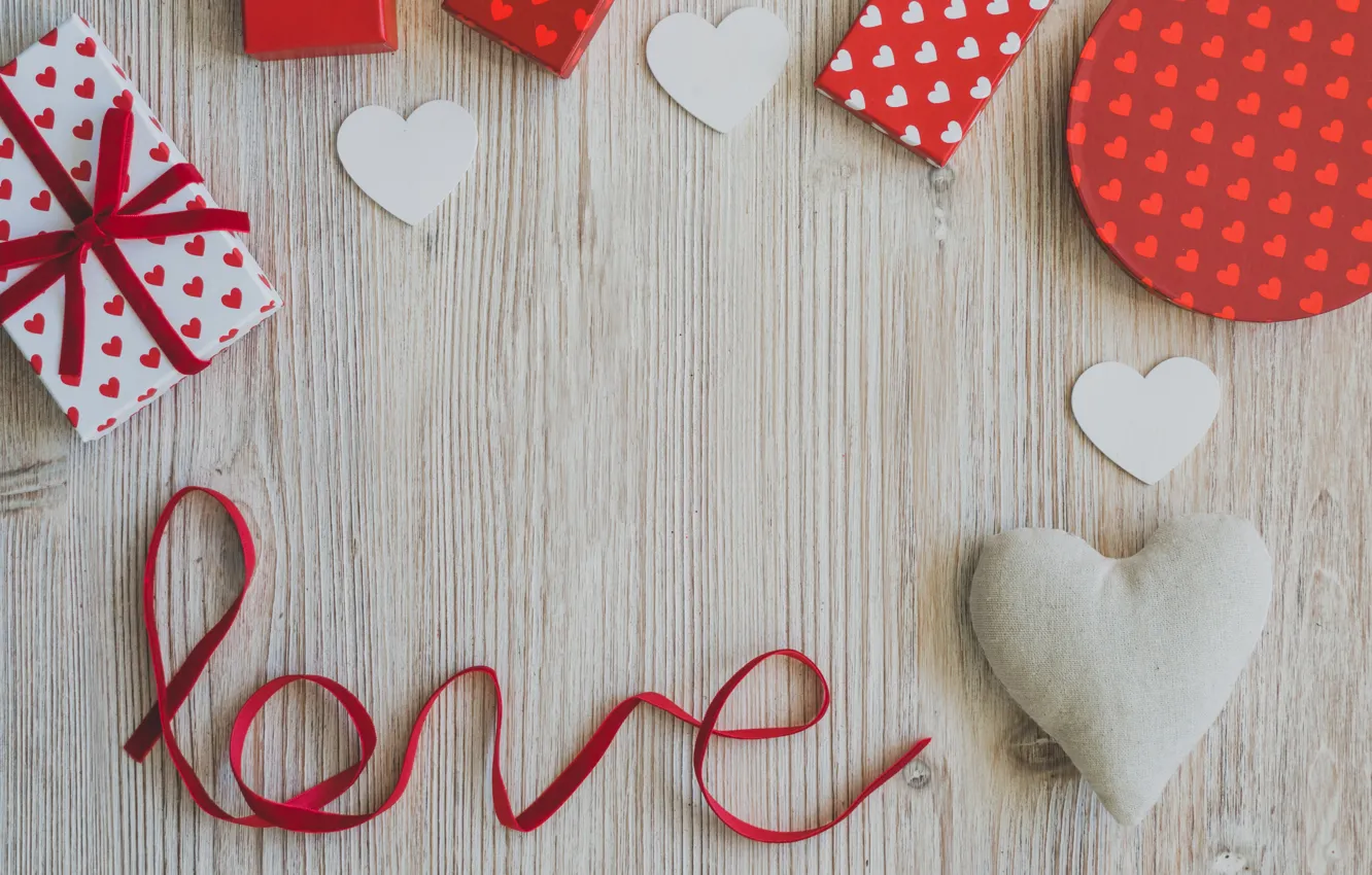 Photo wallpaper love, red, holiday, box, gift, the inscription, heart, Board