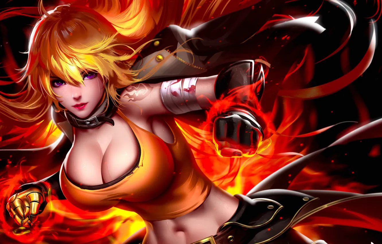 Photo wallpaper long hair, anime, artwork, drawing, anime girls, fantasy girl, RWBY, Yang Xiao Long