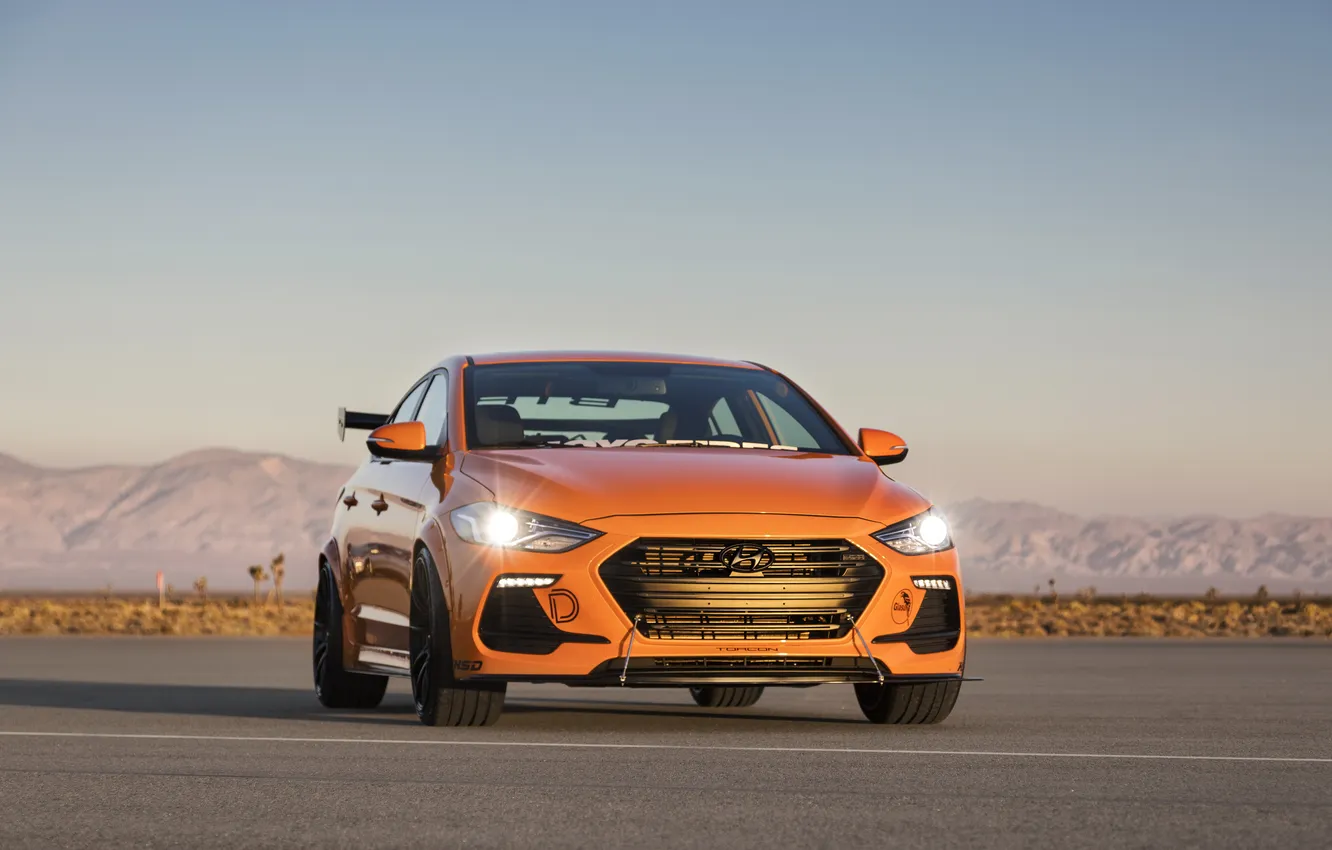 Photo wallpaper Light, Orange, Hyundai, Front, Mountains, SEMA, Sight, SEMA 2017