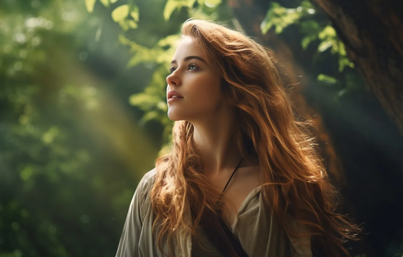 Photo wallpaper look, girl, face, portrait, AI art, neural network