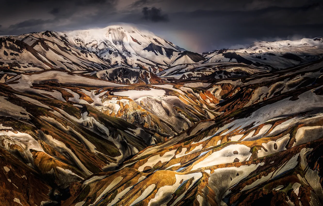 Photo wallpaper snow, mountains, hills, Iceland