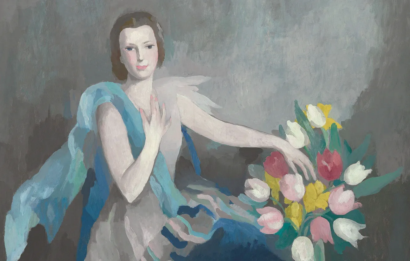 Photo wallpaper modern, 1936, Marie Laurencin, Woman with tulips
