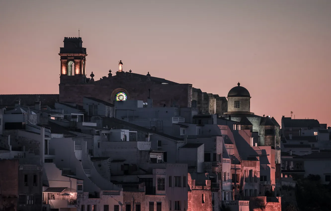 Photo wallpaper night, lights, island, home, Spain, Menorca