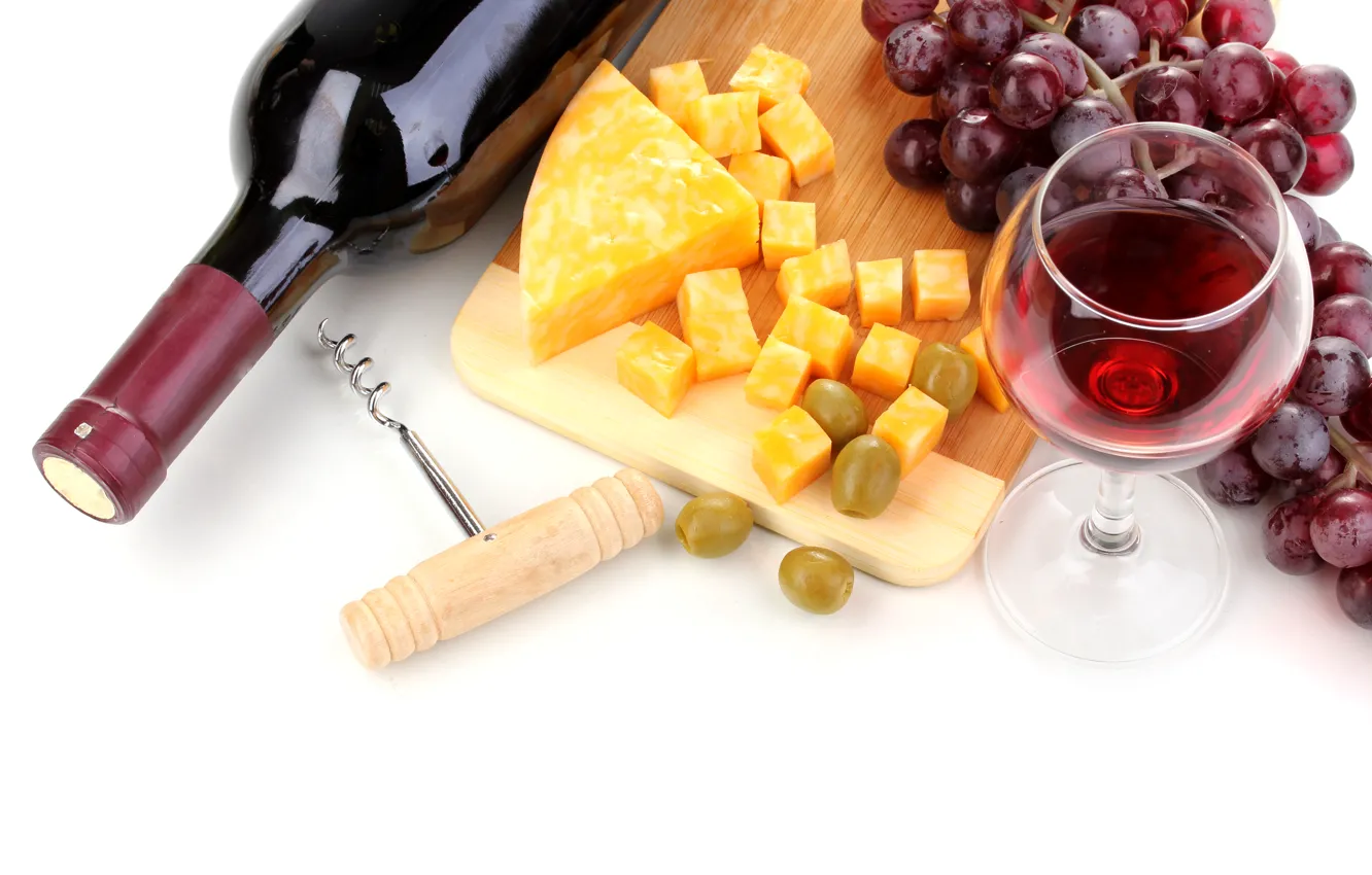 Photo wallpaper wine, cheese, grapes, Board, olives, Wine, Grapes, Cheese
