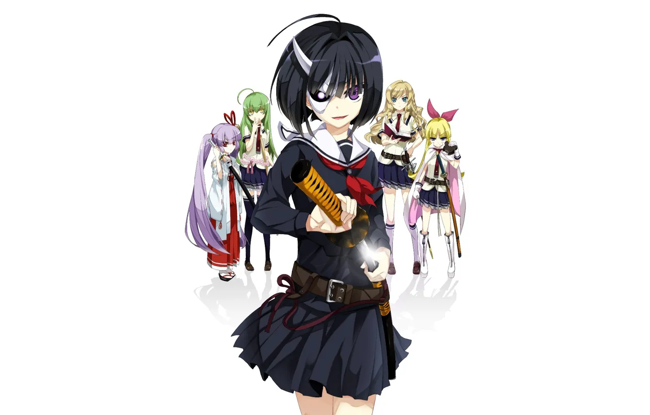 Photo wallpaper girl, sword, anime, katana, ken, blade, mask, bishojo