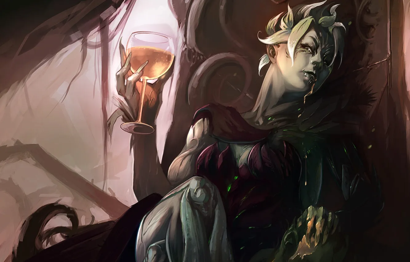 Photo wallpaper girl, glass, art, demoness, Guild Wars 2