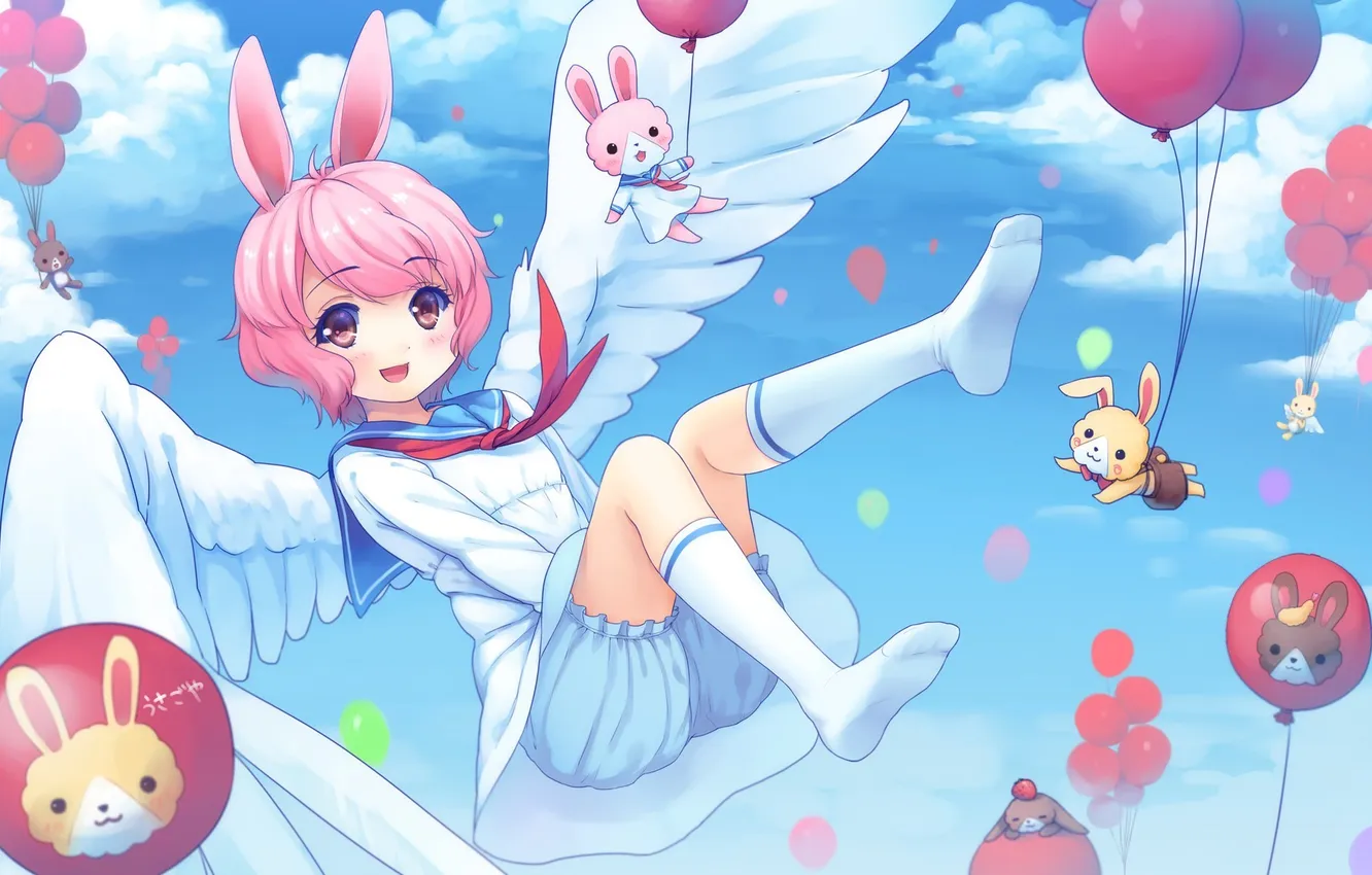 Photo wallpaper balls, balloons, toy, wings, art, girl, Kawai, ears