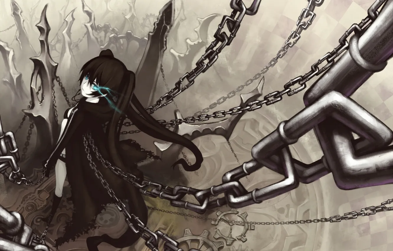 Photo wallpaper girl, weapons, chain, black rock shooter, Insane Black rock shooter, Mato