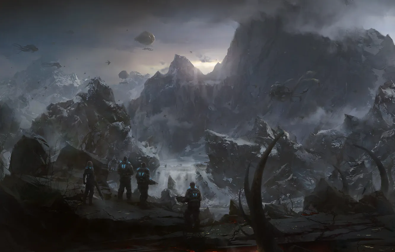 Photo wallpaper war, monster, soldiers, Gears of War 3