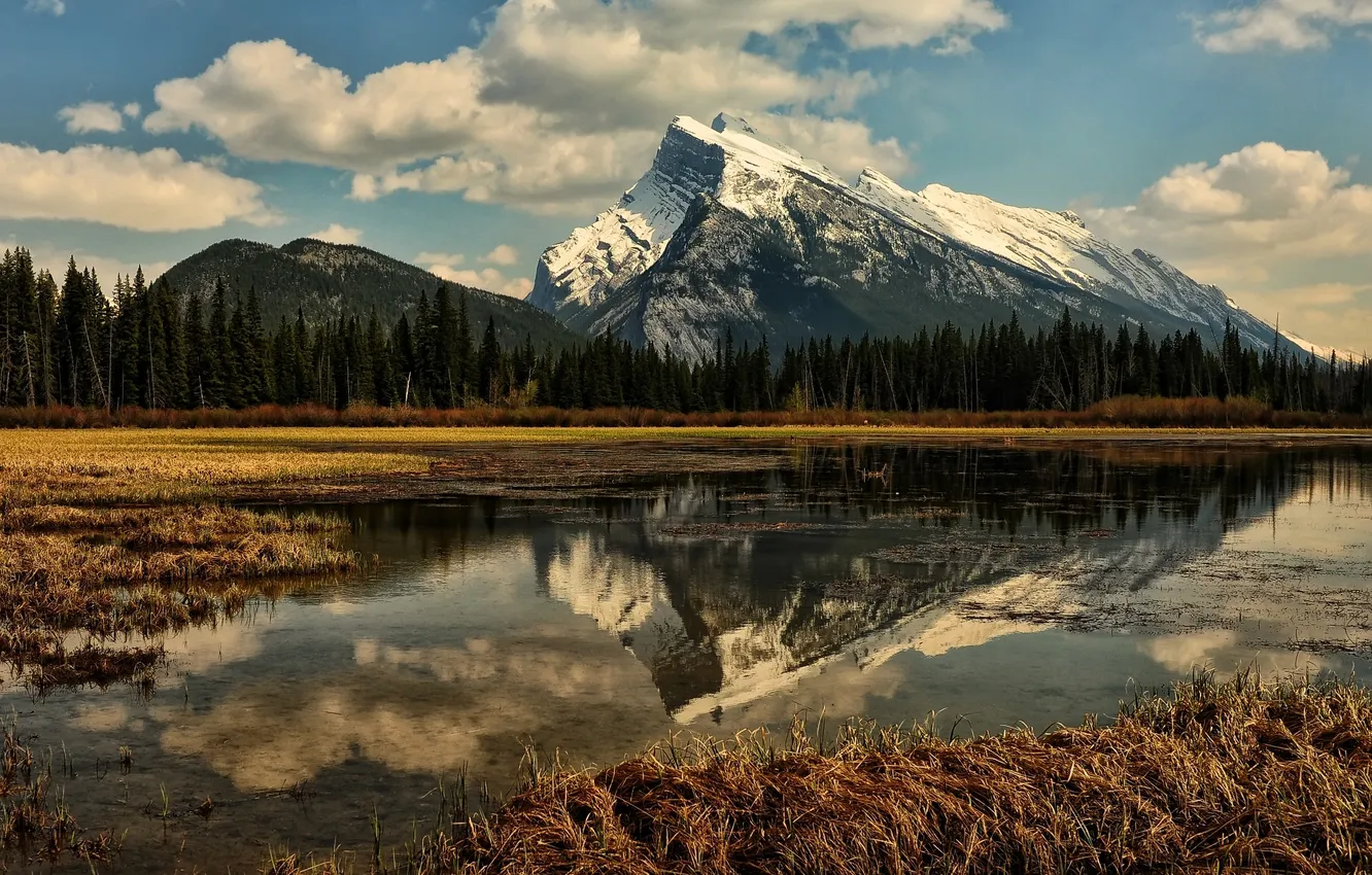 Photo wallpaper landscape, mountains, nature, lake, reflection