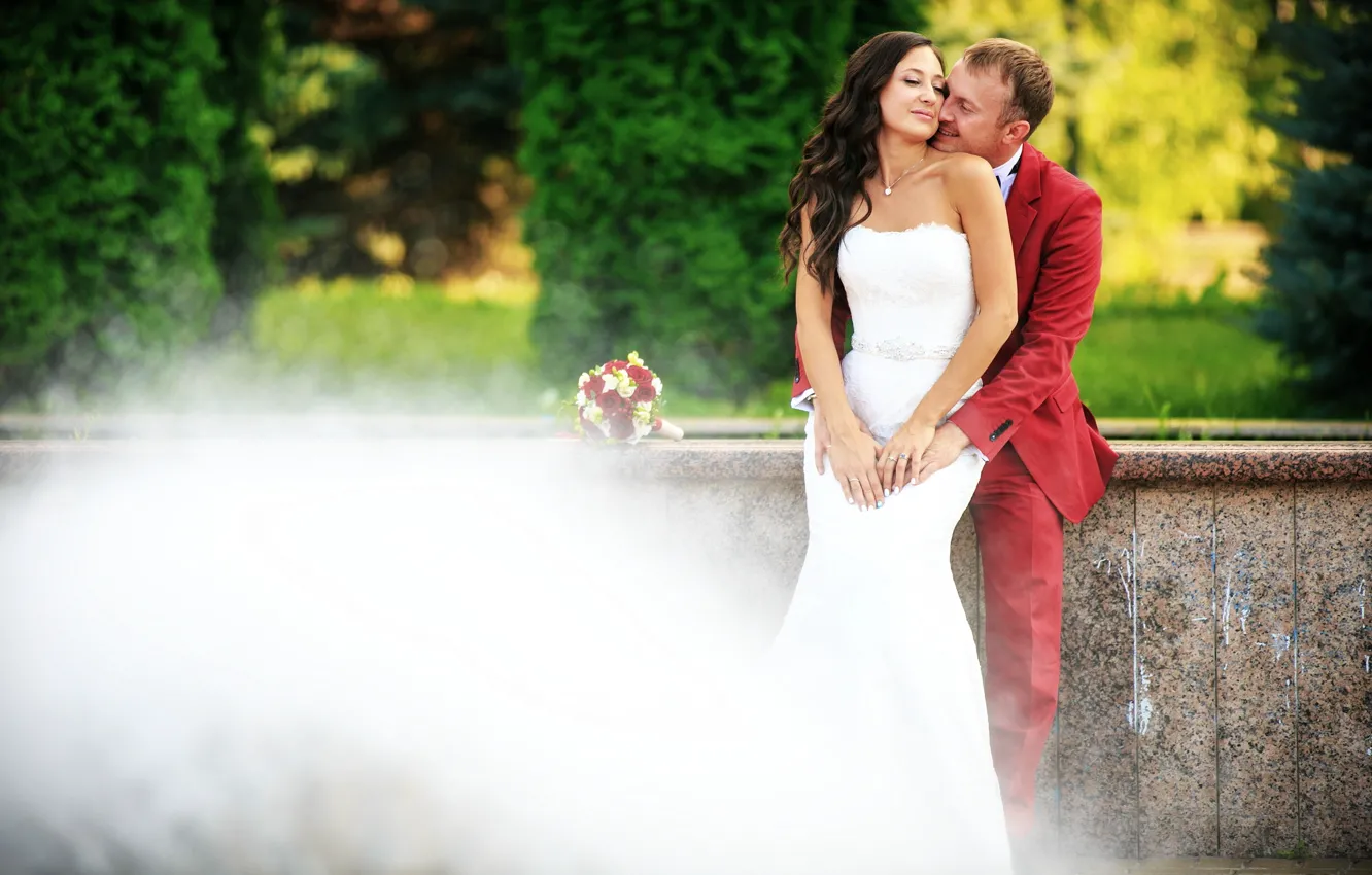 Photo wallpaper summer, romance, bouquet, dress, summer, lovers, the bride, dress