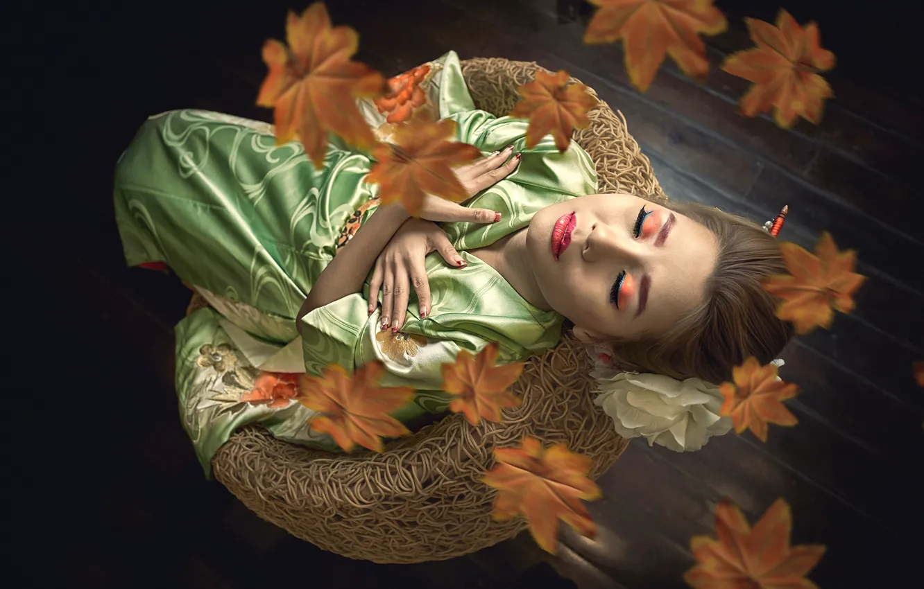 Photo wallpaper leaves, makeup, East, Fashion Asia, Fashion World, Asian Lipstick Queens