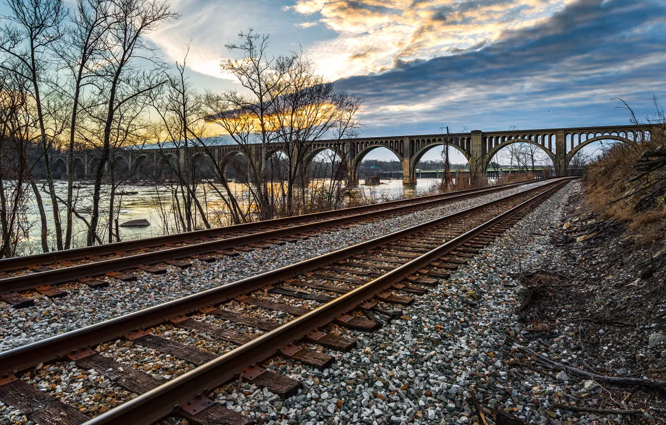 Photo wallpaper nature, Bridge, railroad, gravel