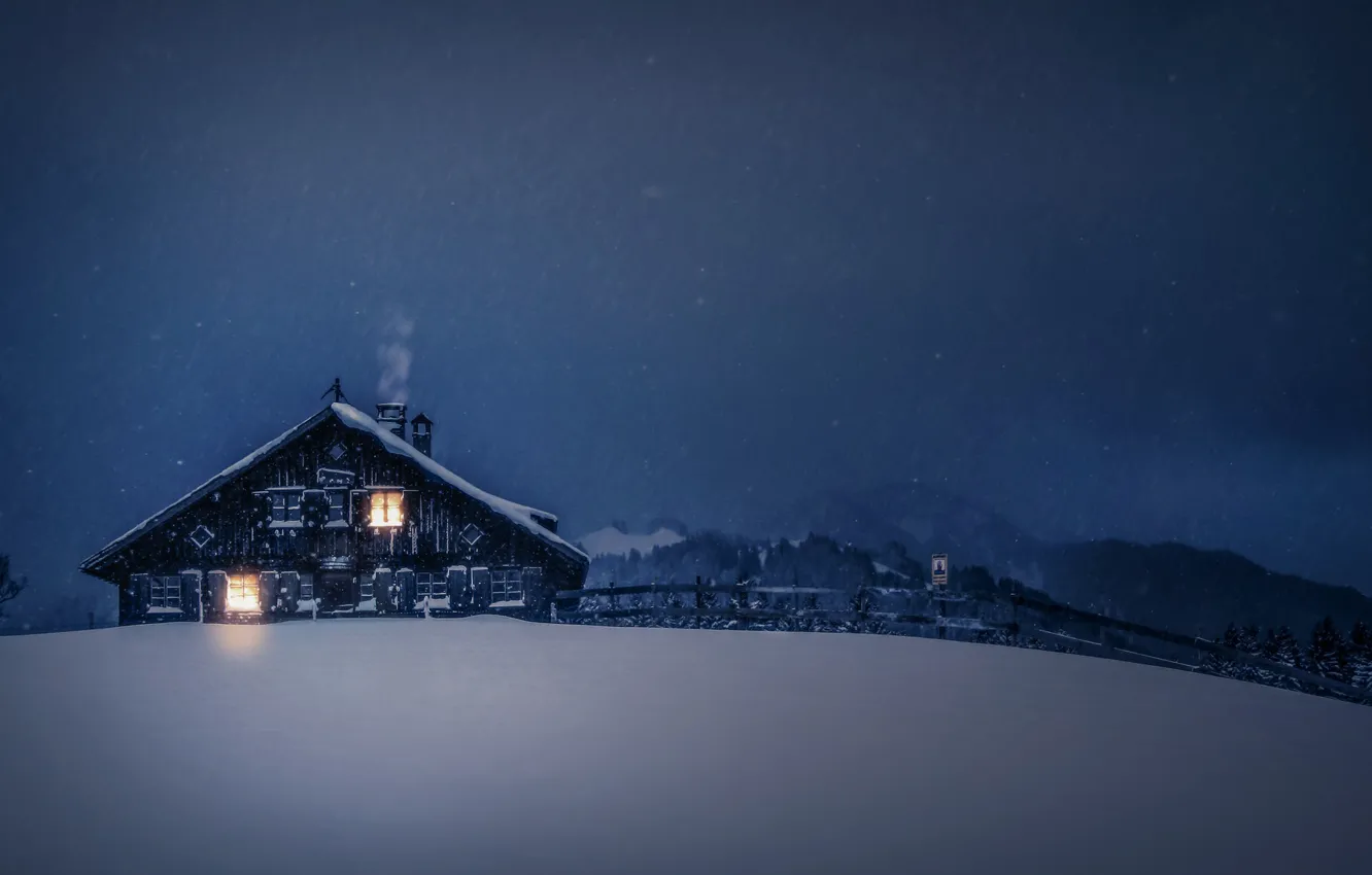 Photo wallpaper winter, night, home
