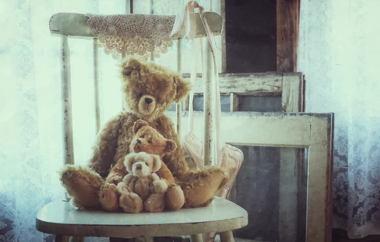 Photo wallpaper toys, chair, Teddy bears, The three bears