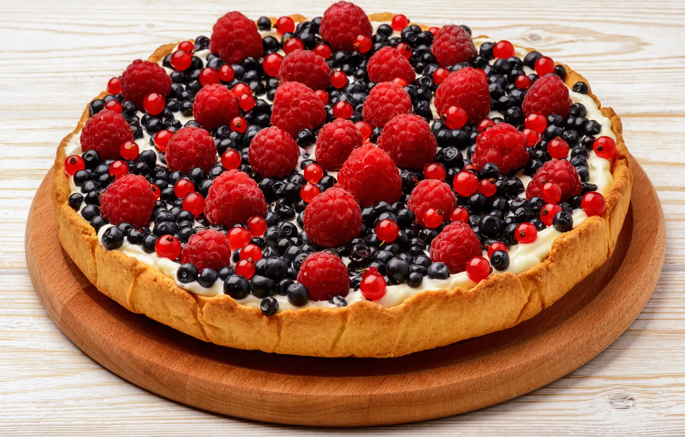 Photo wallpaper Berries, Food, Raspberry, Cakes, Blueberries, Pie