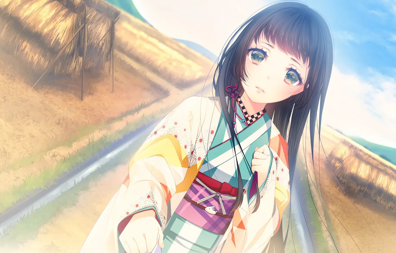 Photo wallpaper look, girl, anime, art, hay, porigon, tamayura no yado